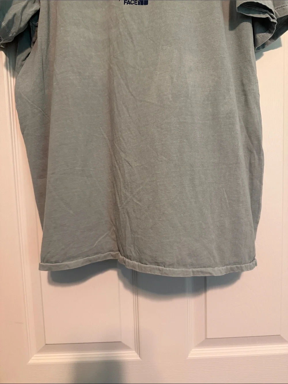 The North Face Sage Green Tee with Navy 'Never Stop Exploring' Print